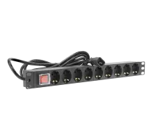 Блок розеток серии SNR SNR-PDU базовый на 9хSchuko шнур питания 2 м 3x1.5 мм2 с вилкой C14 10A SNR-PDU-9S-C14-2-MS10L1