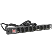 Блок розеток серии SNR SNR-PDU базовый на 9хSchuko шнур питания 2 м 3x1.5 мм2 с вилкой C14 10A SNR-PDU-9S-C14-2-MS10L1