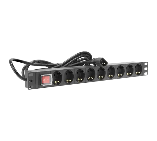 Блок розеток серии SNR SNR-PDU базовый на 9хSchuko шнур питания 2 м 3x1.5 мм2 с вилкой C14 10A SNR-PDU-9S-C14-2-MS10L1