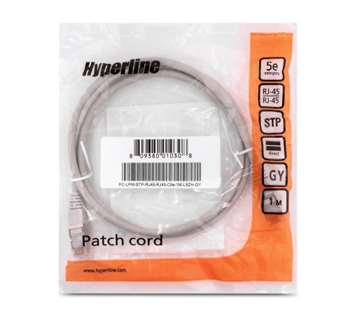 Патч-корд Hyperline PC-LPM-STP-RJ45-RJ45-C5e-1M-LSZH-GY