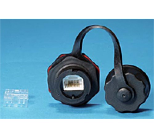 Промышленный модуль Keystone Jack RJ-45 (8P8C) IP67 категория 6 с защитной крышкой черный Hyperline KJ-IE-8P8C-C6-180-BK