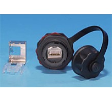 Промышленный модуль Keystone Jack RJ-45 (8P8C) IP67 категория 6 с защитной крышкой черный экранированный (SH) Hyperline KJ-IE-8P8C-C6-180-SH-F-BK