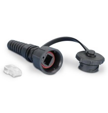 Промышленный разъем RJ-45 (8P8C) под витую пару IP67 категория 6 с защитной крышкой Hyperline PLUG-IE-8P8C-PV-C6
