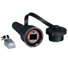 Промышленный разъем RJ-45 (8P8C) под витую пару IP67 категория 6 с защитной крышкой экранированный (SH) Hyperline PLUG-IE-8P8C-PV-C6-SH