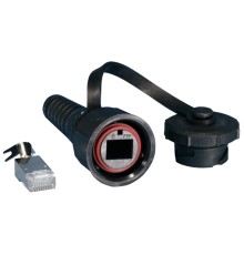 Промышленный разъем RJ-45 (8P8C) под витую пару IP67 категория 6 с защитной крышкой экранированный (SH) Hyperline PLUG-IE-8P8C-PV-C6-SH