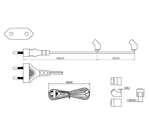 Кабель питания Hyperline KL-FCRD-2F-EU-1.8-BK