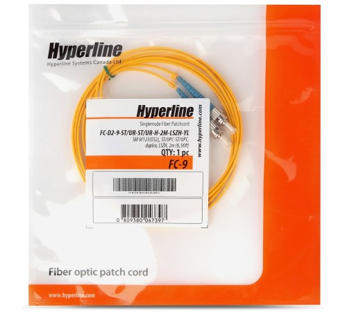 Патч-корд волоконно-оптический (шнур) Hyperline FC-D2-9-ST/UR-ST/UR-H-2M-LSZH-YL