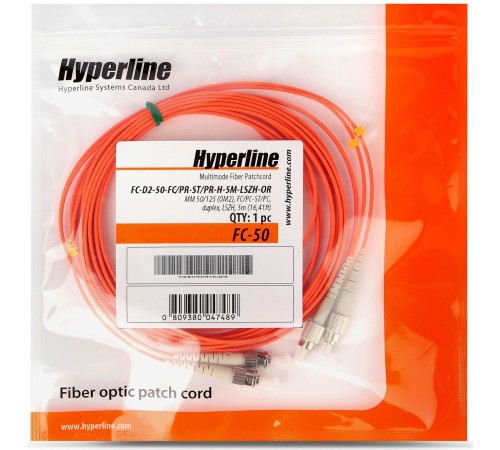 Патч-корд волоконно-оптический (шнур) Hyperline FC-D2-50-FC/PR-ST/PR-H-5M-LSZH-OR