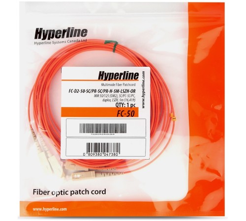 Патч-корд волоконно-оптический (шнур) Hyperline FC-D2-50-SC/PR-SC/PR-H-5M-LSZH-OR