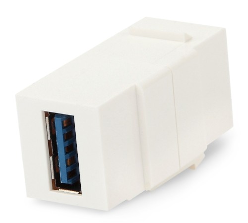 Вставка формата Keystone Jack с проходным адаптером USB 3.0 (Type A) ROHS белая Hyperline KJ1-USB-A3-WH