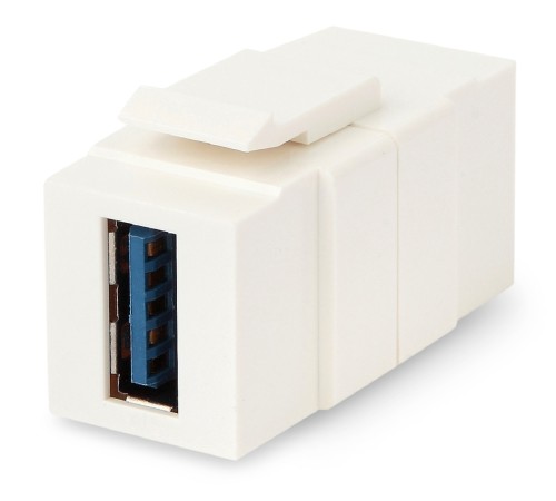 Вставка формата Keystone Jack с проходным адаптером USB 3.0 (Type A) ROHS белая Hyperline KJ1-USB-A3-WH