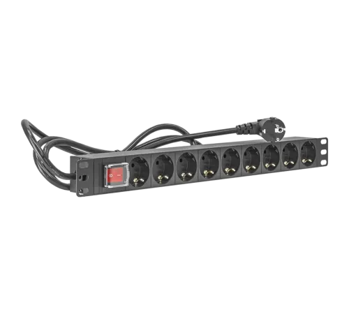Блок розеток серии SNR SNR-PDU базовый на 9хSchuko шнур питания 2 м 3x1.5 мм2 с вилкой Schuko 16A SNR-PDU-9S-S-2-MS16L1