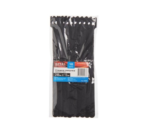 Стяжка-липучка многоразовая 200*12 /10 шт (черная) Netko Optima 12 x 200 black (54497)