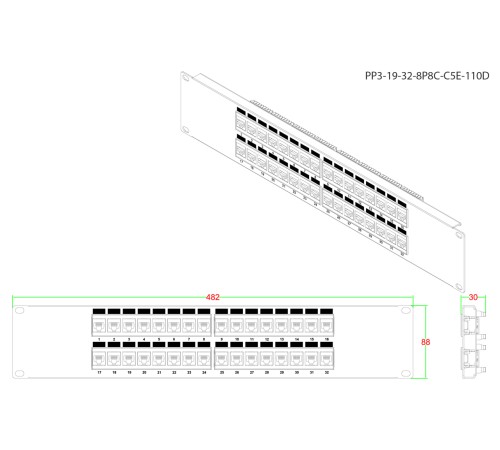 Патч-панель Hyperline PP3-19-32-8P8C-C5E-110D