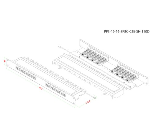 Патч-панель Hyperline PP3-19-16-8P8C-C5E-SH-110D