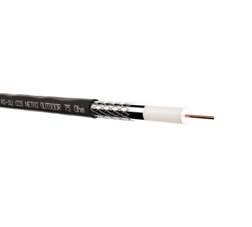Кабель коаксиальный RG-11U 75 Ом (CCS оплетка 96 нитей AL) наружный черный (305м) Netko Optima CXC-3379.3X.1B (52042)