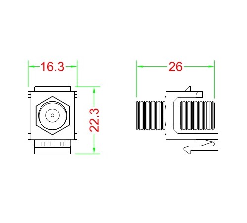 Вставка формата Keystone Jack с проходным адаптером F-типа nickel plated 3ГГц ROHS белая Hyperline KJ1-FCON-3G-N-WH