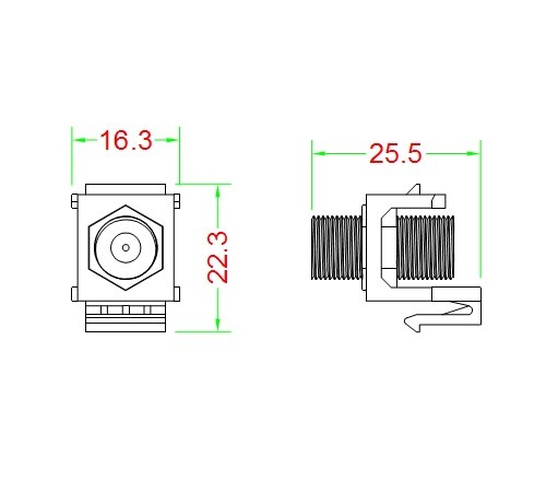 Вставка формата Keystone Jack с проходным адаптером F-типа nickel plated ROHS белая Hyperline KJ1-FCON-N-WH