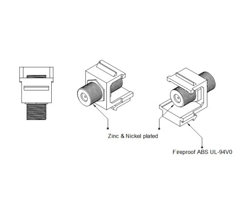 Вставка формата Keystone Jack с проходным адаптером F-типа nickel plated ROHS белая Hyperline KJ1-FCON-N-WH