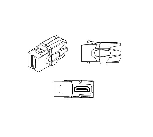 Вставка формата Keystone Jack с проходным адаптером HDMI 2.0 (Type A) 90 градусов ROHS белая Hyperline KJ1-HDMI-AV18-WH