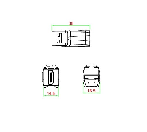 Вставка формата Keystone Jack с проходным адаптером HDMI 2.0 (Type A) 90 градусов ROHS белая Hyperline KJ1-HDMI-AV18-WH