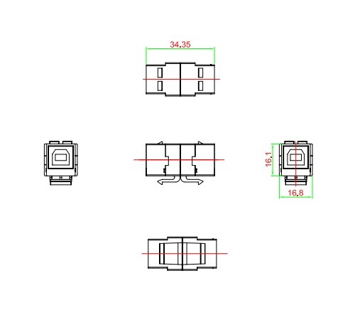 Вставка формата Keystone Jack с проходным адаптером USB 2.0 (Type B) ROHS белая Hyperline KJ1-USB-B2-WH