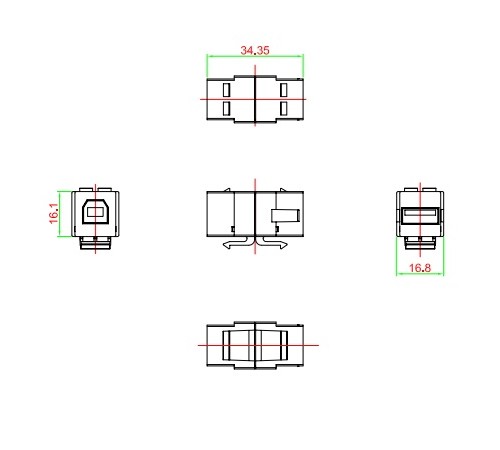 Вставка формата Keystone Jack с проходным адаптером USB 2.0 (Type A-B) ROHS белая Hyperline KJ1-USB-A-B2-WH