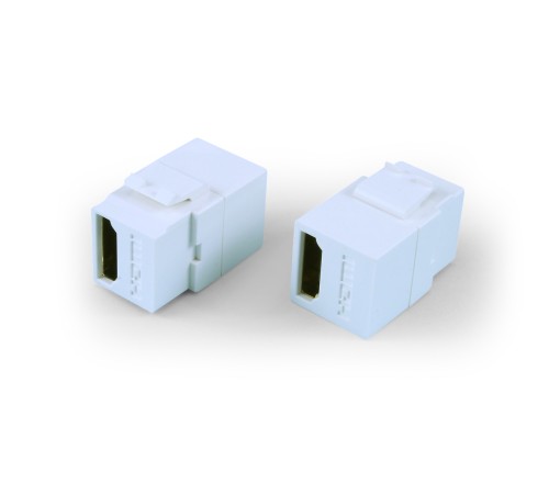 Вставка формата Keystone Jack с проходным адаптером HDMI 2.0 (Type A) long body (29.7 мм) ROHS белая Hyperline KJ1-HDMI-AL18-WH