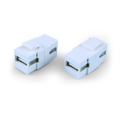 Вставка формата Keystone Jack с проходным адаптером USB 2.0 (Type A) ROHS белая Hyperline KJ1-USB-A2-WH