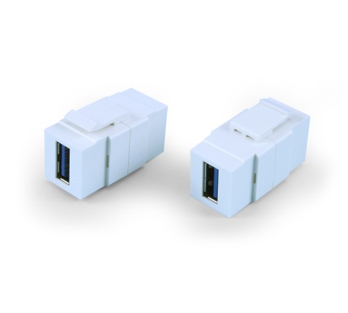 Вставка формата Keystone Jack с проходным адаптером USB 3.0 (Type A) ROHS белая Hyperline KJ1-USB-A3-WH