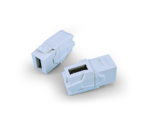 Вставка формата Keystone Jack с проходным адаптером USB 2.0 (Type A) 90 градусов ROHS белая Hyperline KJ1-USB-VA2-WH