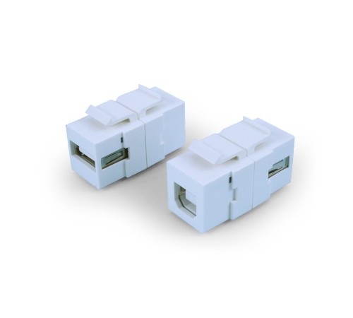 Вставка формата Keystone Jack с проходным адаптером USB 2.0 (Type A-B) ROHS белая Hyperline KJ1-USB-A-B2-WH
