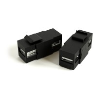 Вставка формата Keystone Jack с проходным адаптером USB 2.0 (Type A) ROHS черная Hyperline KJ1-USB-A2-BK
