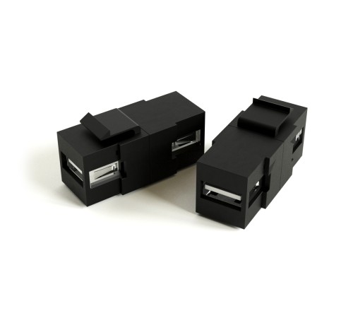 Вставка формата Keystone Jack с проходным адаптером USB 2.0 (Type A) ROHS черная Hyperline KJ1-USB-A2-BK