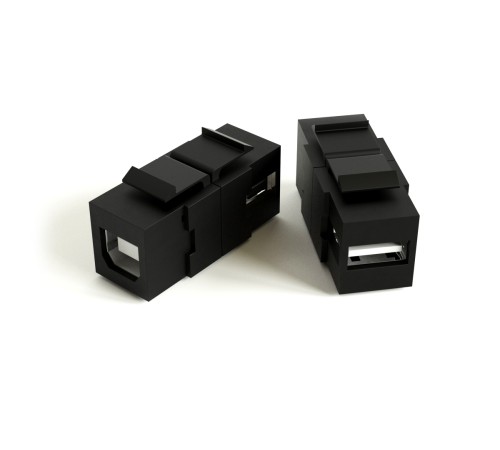 Вставка формата Keystone Jack с проходным адаптером USB 2.0 (Type A-B) ROHS черная Hyperline KJ1-USB-A-B2-BK
