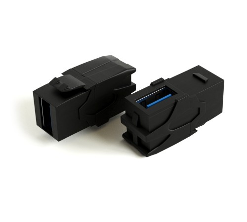 Вставка формата Keystone Jack с проходным адаптером USB 3.0 (Type A) 90 градусов ROHS черная Hyperline KJ1-USB-VA3-BK