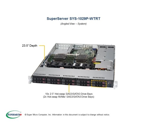 Серверная платформа Supermicro SuperServer 1U 1029P-WTRT noCPU(2)2nd Gen Xeon Scalable/TDP 70-165W/ no DIMM(12)/ SATARAID HDD(10)SFF/ 2x10GbE/ 2xFH, 1xLP, M2/ 2x750W (id 15800)