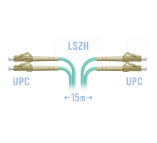 Патчкорд оптический LC/UPC MM Duplex 15 метров SNR SNR-PC-LC/UPC-MM-DPX-15m