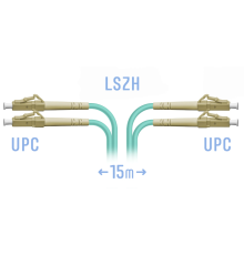 Патчкорд оптический LC/UPC MM Duplex 15 метров SNR SNR-PC-LC/UPC-MM-DPX-15m