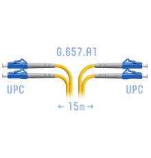 Патчкорд оптический LC/UPC SM G.657.A1 Duplex 15 метров SNR SNR-PC-LC/UPC-DPX-A-15m