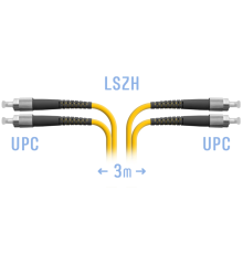 Патчкорд оптический FC/UPC SM Duplex 3 метр SNR SNR-PC-FC/UPC-DPX-3m