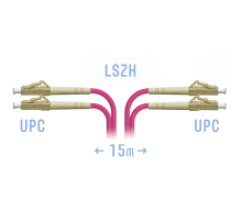 Патчкорд оптический LC/UPC-LC/UPC MM (OM4) Duplex 15 метров SNR SNR-PC-LC/UPC-MM4-DPX-15m