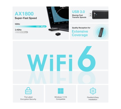 Двухдиапазонный USB‑адаптер с поддержкой Wi‑Fi AX1800 TP-Link Archer TX20U