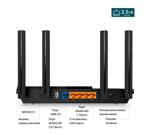 Двухдиапазонный роутер Wi-Fi AX3000 с портом WAN/LAN 2,5 Гбит/с и поддержкой Mesh TP-Link Archer AX55 Pro