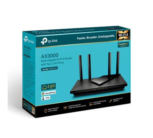 Двухдиапазонный роутер Wi-Fi AX3000 с портом WAN/LAN 2,5 Гбит/с и поддержкой Mesh TP-Link Archer AX55 Pro