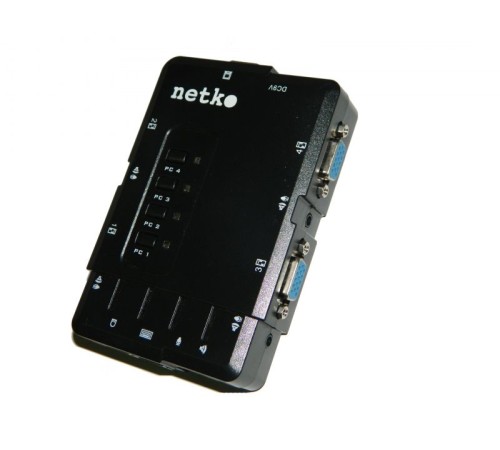 KVM Переключатель Netko настольный 4 порта USB+аудио в комплекте: 2 кабеля 1.8м (NLVVUA18) черный NCS-41UA (54955)