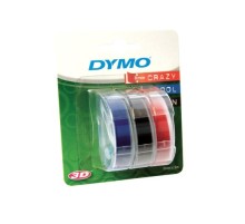 Лента для механических принтеров DYMO Omega, 9 мм х 3м, пластиковая ассортимент (черный, синий, красный), шрифт белый, 3 шт. в блистере (Original)