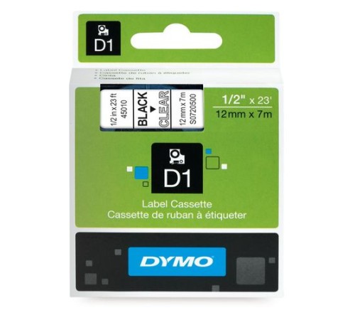 Картридж с лентой D1 для принтеров DYMO LabelManager 12 мм х 7 м, пластик, черный на прозрачном (Original)