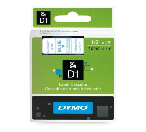 Картридж с лентой D1 для принтеров DYMO LabelManager 12 мм х 7 м, пластик, голубой на прозрачной ленте (Original)