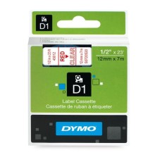Картридж с лентой D1 для принтеров DYMO LabelManager 12 мм х 7 м, пластик, красный на прозрачном (Original)